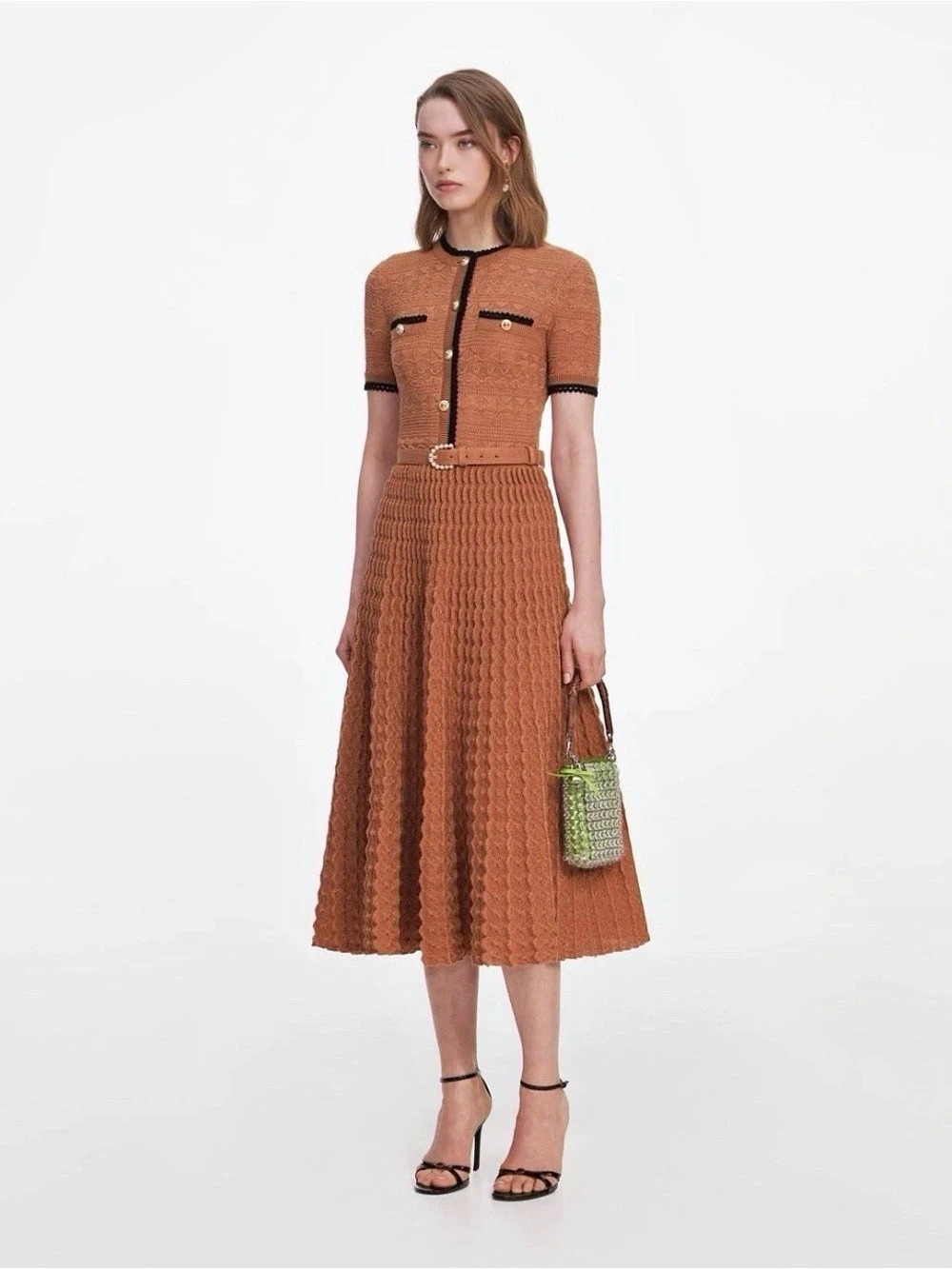 Self-Portrait Brown Pointelle Knit Midi Dress NWT (Large)